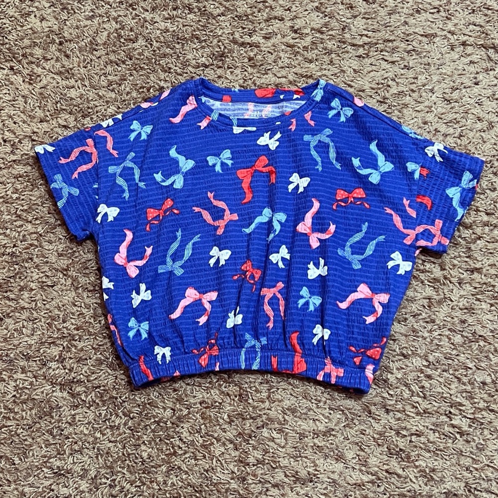 BCG Bow Print Boxy Little Girls Top Elastic Waist Crop Size 8/10